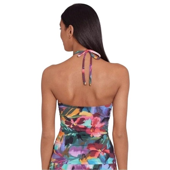 Lauren Ralph Lauren Jungle Paradise High-Neck Halter Tankini Top swimsuit - Picture 7 of 10